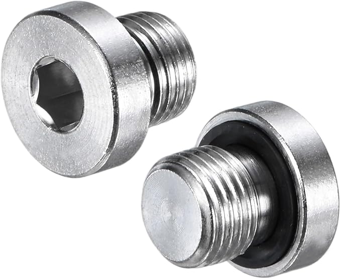 2-Pack Inner Hex Head Pipe Fitting Plug, 1/8 NPT 304 Stainless Steel Socket Bung Plug with Sealing Ring for Terminate Pipe Ends/Replacement Drains