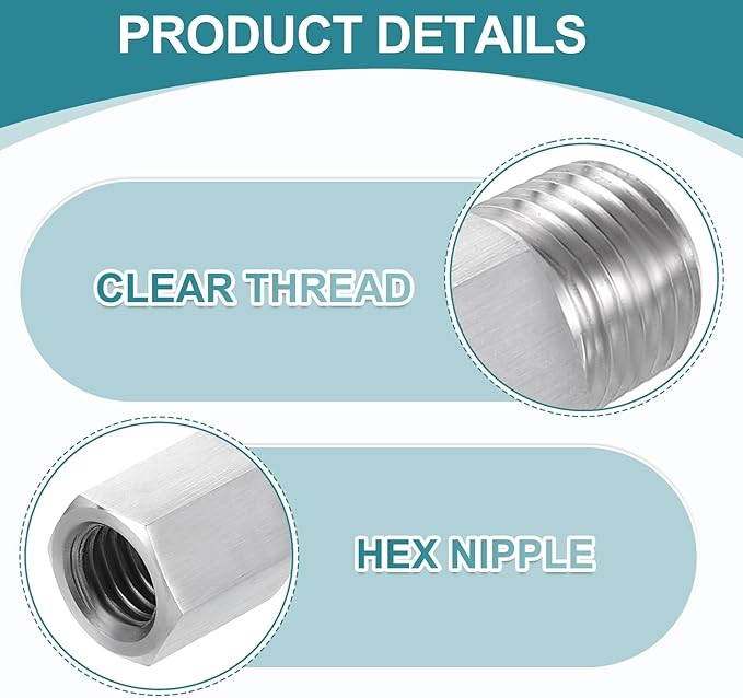 uxcell Pipe Fitting Reducing Adapter, 1/4" NPT Male x M12 Female 304 Stainless Steel Reducer Connector for Water Oil Air Pressure Gauge, Silver