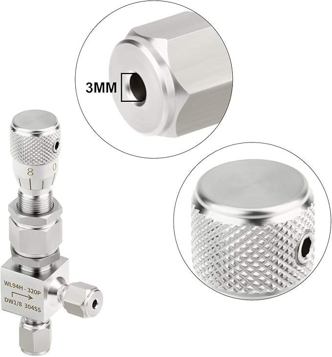 TAISHER 1PCS 304 Stainless Steel Reduce Port 3mm 90 Degree Elbow Needle Valve 1/8" OD，Accurate Dials For Micro Flow Control Instrument Gauge Water Gas Oil