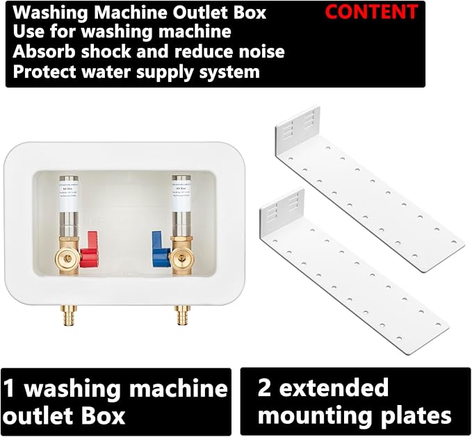 (1 Pack) Lidertik Washing Machine Outlet Box PEX-B with Hammer Arrestors and Center Drain, Inlet 1/2 inch PEX-B 1807 Crimp Barb x Outlet 3/4 inch Male Thread, Absorb Shock And Reduce Noise XYJH-621-LK