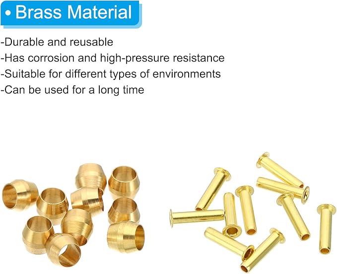 PATIKIL Brass Compression Sleeves Ferrules for 3/16 Inch OD Hose Tube, 40 Pack Brass Ferrule Brass Compression Insert Fitting Assortment Kit for Air Water Gas Pipe