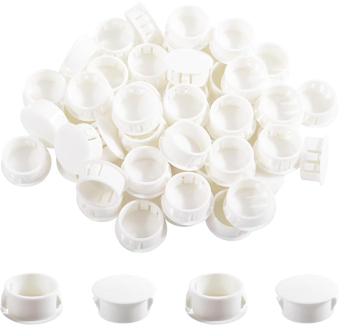 50 Pcs OD 0.85"(21.6mm) White Hole Knockout Locking Plugs,Plastic Nylon Round Drilling Hole Plugs,Flush Type Panel Round Snap in Fastener,Tube Fastener Cover for Furniture Insert End Caps