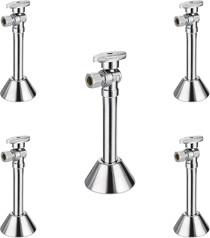 5-PCs HeSun Angle Stop Valve with 5-Inch Copper Sweat Tube Extension, 1/2" Sweat x 3/8" OD Compression Angle Stop, 1/4 Turn Shut Off Valve for Bathroom(VALVE145-5)