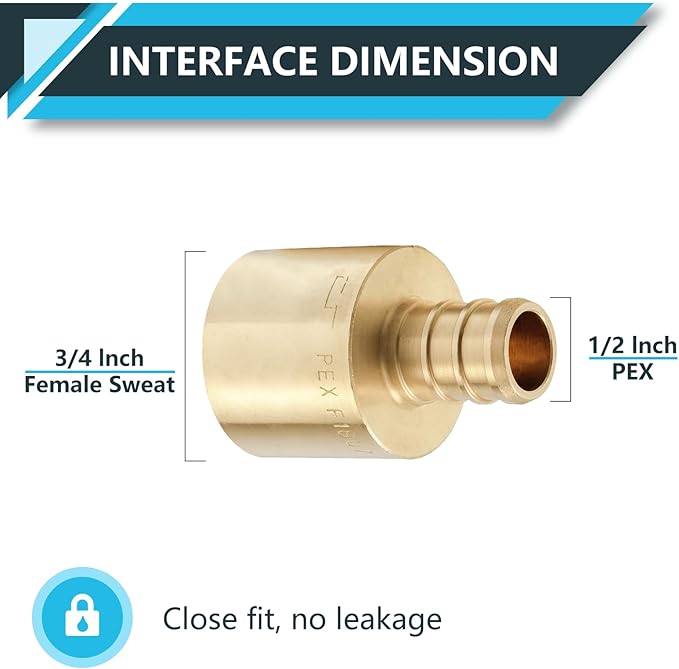 (100-Pack) PEX Fittings, Pex 1/2"x3/4" Female Sweat Copper Adapter, Brass Crimp Fittings, for PEX Tubing Pipe Plumbing, ASTM F1807(PEX1807131-100Pack)