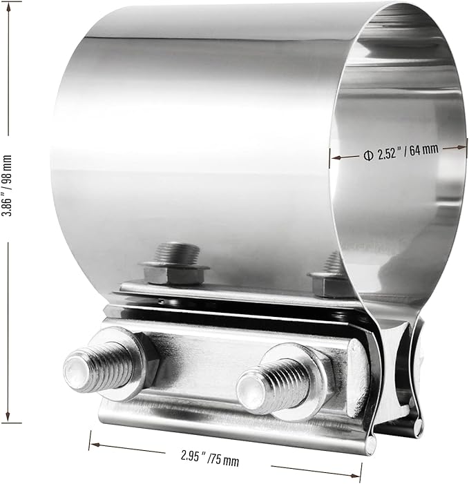 4 Pack 2.5 Inches Butt Joint Exhaust Clamp Sleeve, Stainless Steel Butt Joint Exhaust Seal Band Clamp Exhaust Coupler for 2.5-Inch OD Exhaust Pipes, Mufflers Connection