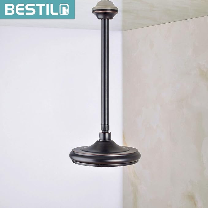 BESTILL 12 Inch Ceiling Mount Rain Shower Head Arm and Flange, Oil Rubbed Bronze