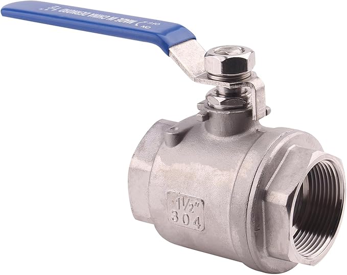 DERNORD Ball Valve Stainless Steel 304 1-1/2" NPT Heavy Duty for Water, Oil, and Gas with Blue Locking Handles (Pack of 2)