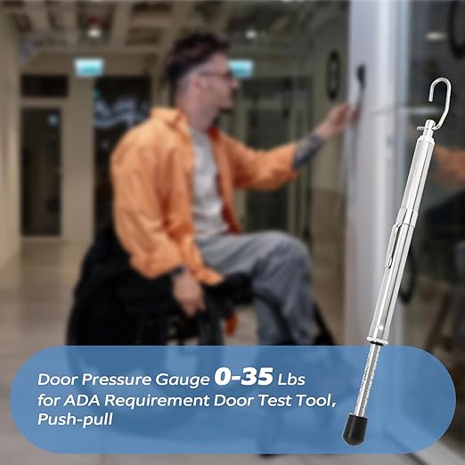 Door Pressure Gauge 0-35 Lbs for Meets ADA Requirement Door Test Tool, Door Pressure Gauge Push-Pull Force Tester with Plastic Protective Tube