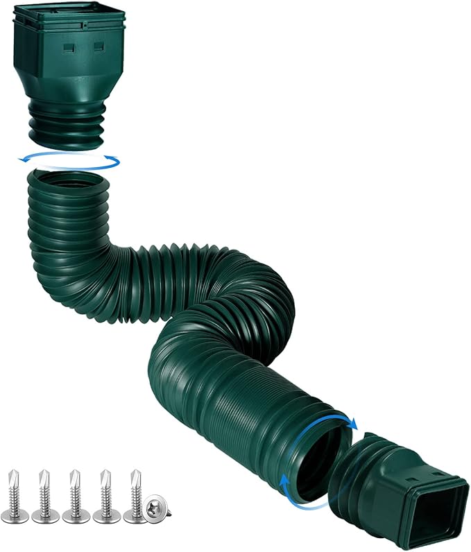 Green1-Pack Rain Gutter Downspout Extensions Flexible, Drain Downspout Extender,Down Spout Drain Extender, Gutter Connector Rainwater Drainage,Extendable from 21 to 68 Inches