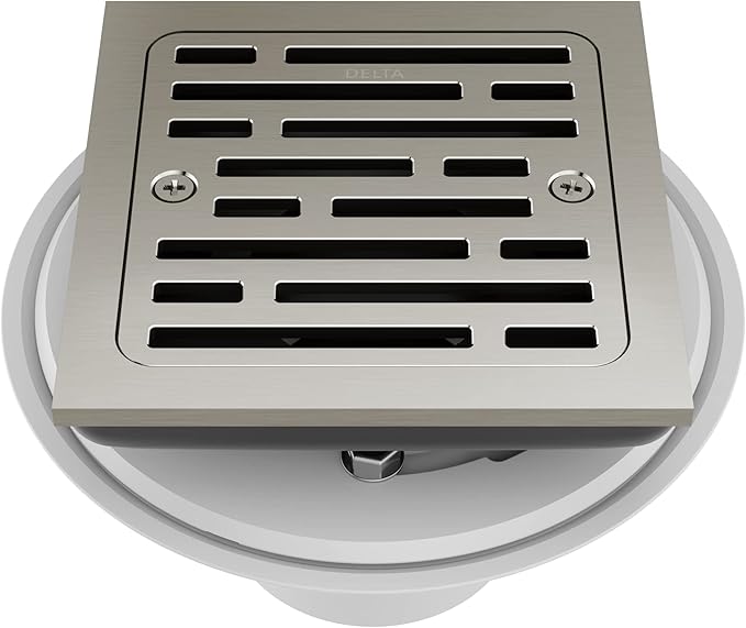 Delta Faucet 4 Inch Tile-In Square Shower Floor Drain Brushed Nickel, Shower Drain Kit, Square Shower Drain, Chrome Shower Drain, Shower Floor Drain, Stainless DT062412-SS