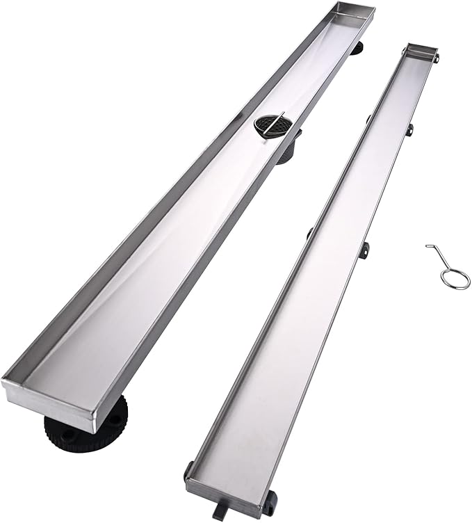 Linear Shower Floor Drain, 12 Inch Brushed Nickel 304 Stainless Steel Bathroom Drains Kit, Rectangular Shower Trench Drain with Reversable Tile-in Pattern Drain Cover & Hair Catcher
