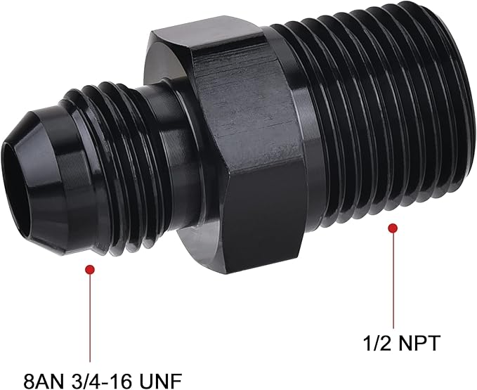 EVIL ENERGY 8AN Male Flare to 1/2" NPT Pipe Fitting Adapter Aluminum Straight Black 2PCS