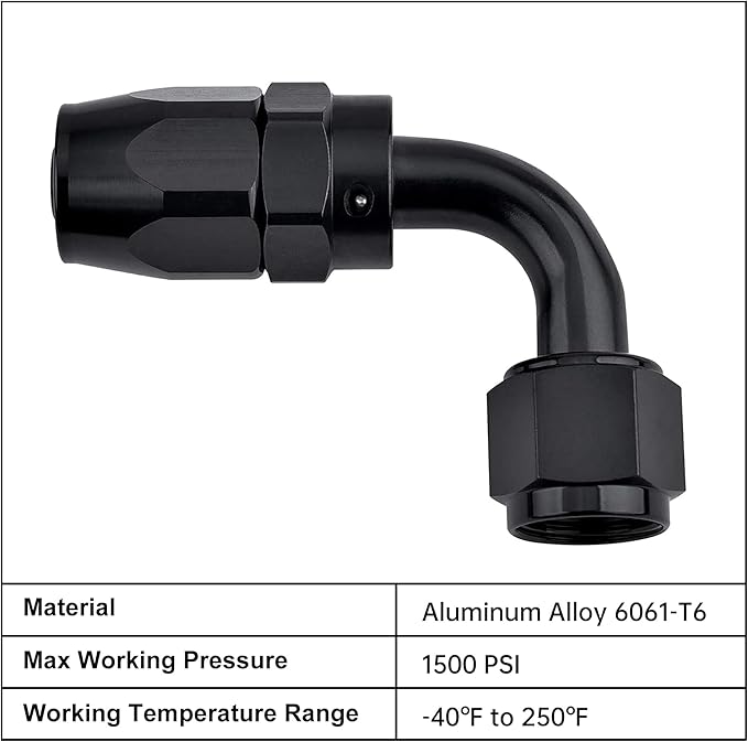 EVIL ENERGY 12AN Hose End Fitting 90 Degree Swivel for CPE Braided Hose Black
