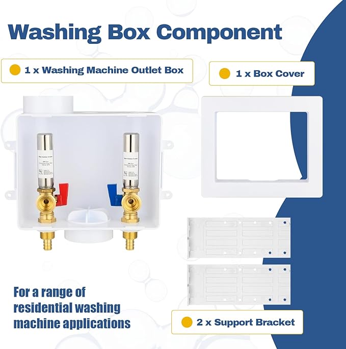 20-Pack GUOFIS Washing Machine Outlet Box,1/2 Inch PEX Crimp Inlet x 3/4 Inch MHT Outlet, Laundry Washer Box with Stainless Steel Water Hammer Arrestor (Center Drain)
