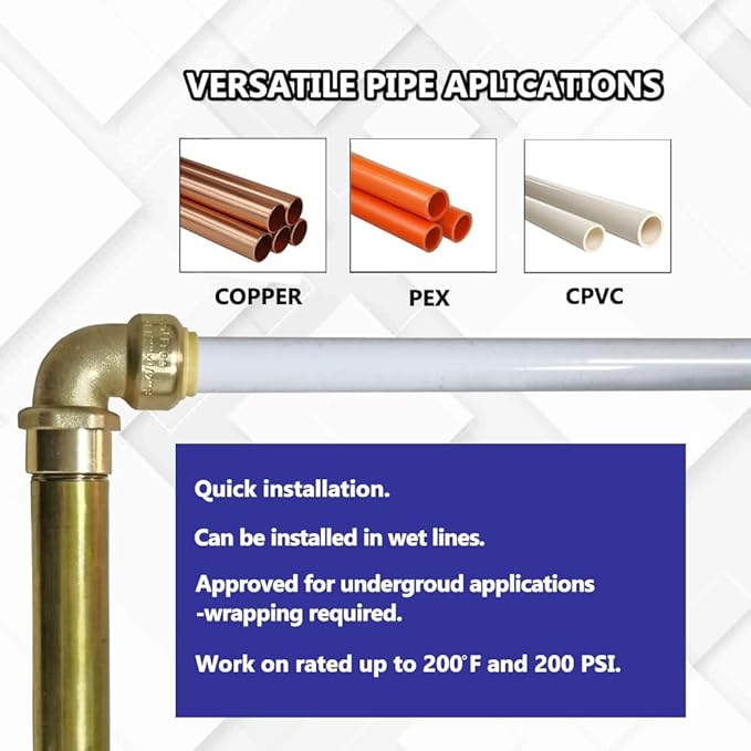 HQMPC 3/4" Pex 90-Degree Female PushFit Elbow - 2 Pcs, 3/4" Disconnect Clip Tool Brass, Push-to-Connect Plumbing Fitting for Copper, PEX, CPVC