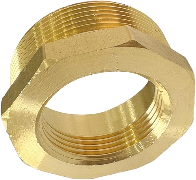 2" NPT Male x 1-1/4" NPT Female Brass Reducer Hex Bushing Threaded Pipe Fitting Reducing Adapter Pack of 1