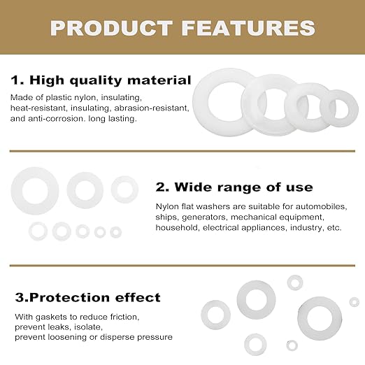 QTEATAK 510 Pcs White Nylon Flat Washer Assortment Kit for Electrical Connections on Household & Commercial Appliances, (M2 M2.5 M3 M4 M5 M6 M8 M10)