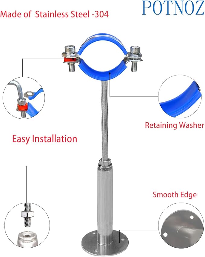 Wall Mount Ceiling Mount Pipe Supports,Adjustable Pipe Clamps、Hangers 、Stainless Steel 304,2PCS Suitable for Pipe OD 70-76mm Adjustable Height 100-200mm