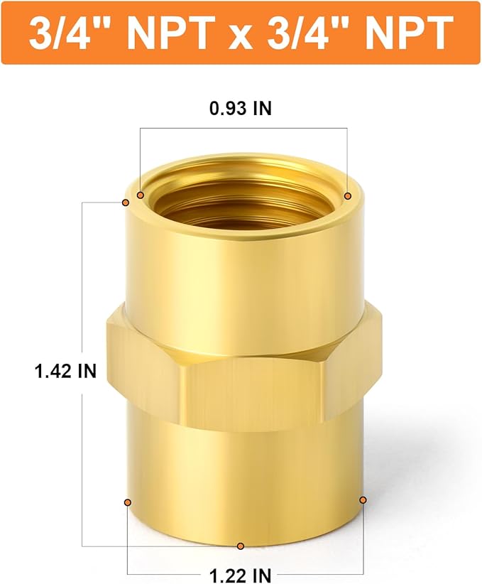 GASHER 8PCS Brass Pipe Fitting, Brass Coupling, 3/4-Inch Female Pipe x 3/4-Inch Female Pipe