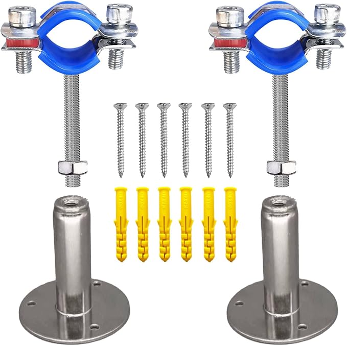 Wall Mount Ceiling Mount Pipe Supports,Adjustable Pipe Clamps 、Hangers、 Stainless Steel 304,2PCS Suitable for Pipe OD 15-19mm Adjustable Height 50-100mm