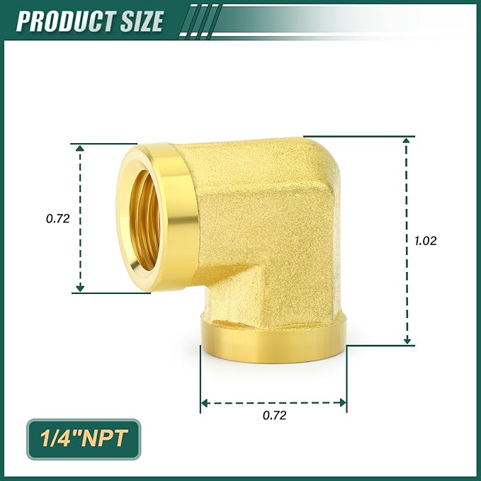 6PCS 1/4" Npt Female, 90 Degree Brass Pipe Fittings Barstock Street Elbow, 1/4" Npt Female x 1/4" Npt Female for oils, fuels, gases and liquids