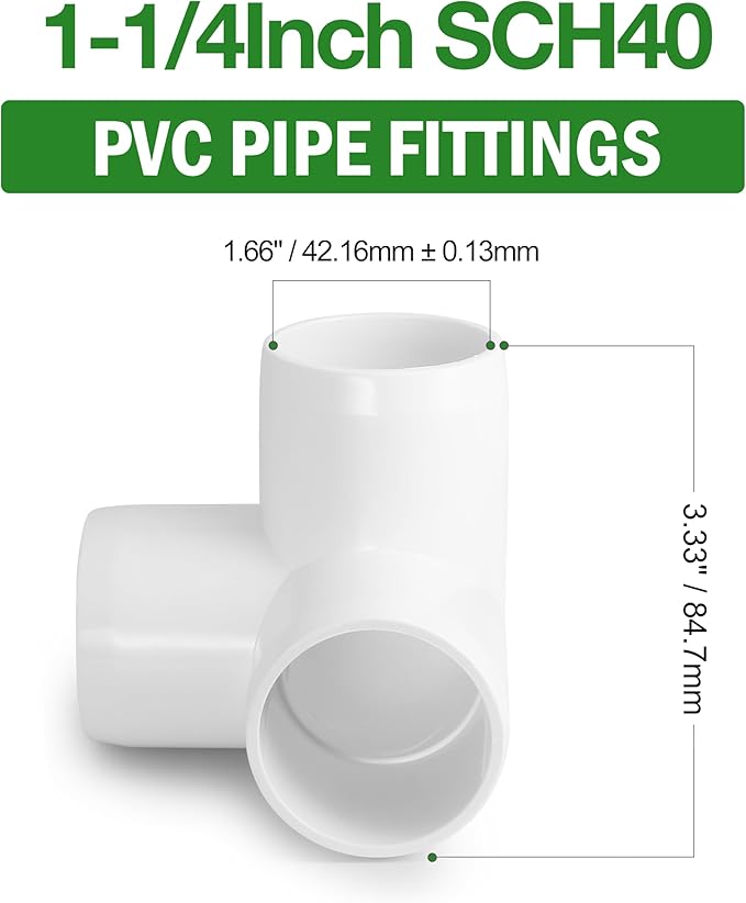 3 Way PVC Pipe Fittings 1-1/4 Inch, Zernmiarder White PVC Elbow Corner Side Outlet Tee Fitting, SCH40 Furniture Grade Pipe Connectors - Fits 1-1/4" Polyvinyl Chloride Pipes, 4 Pieces
