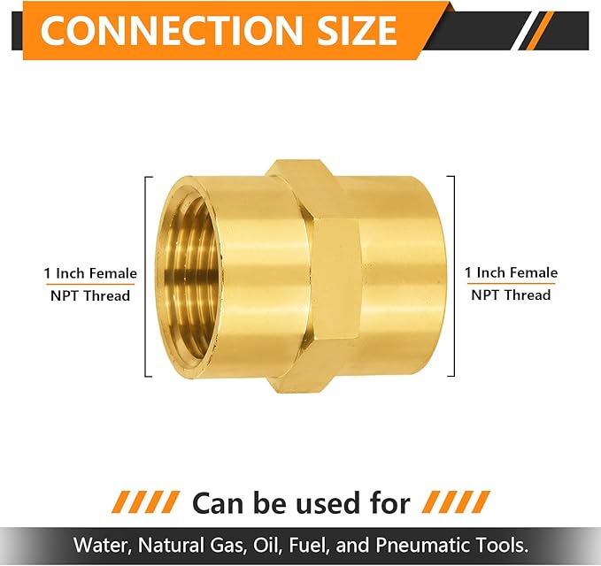50-PCs HeSun Brass Pipe Fitting, 1" NPT Female x 1" NPT Female Hex Pipe Adapter