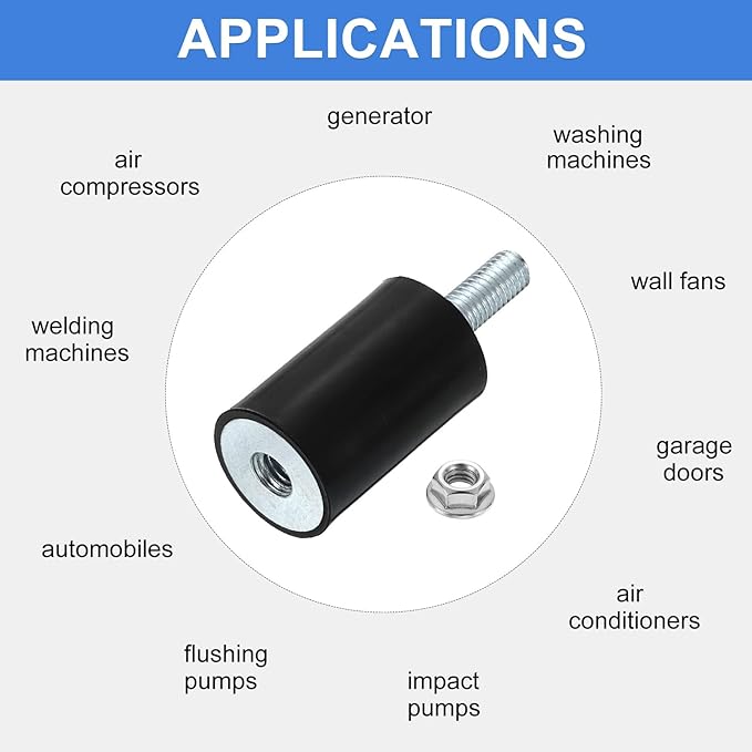 uxcell M8 Rubber Mounts, 1Pcs 25x40mm(DxH) Rubber Cylindrical Anti Vibration Isolator Shock Absorber with Lock Nut for Car Bobbin Generator Air Compressors