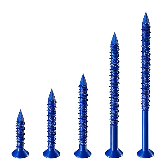 49 PCS) 1/4"" Concrete Screw Anchor Kit Blue Flat Head for Anchoring to Masonry, Block or Brick Stucco