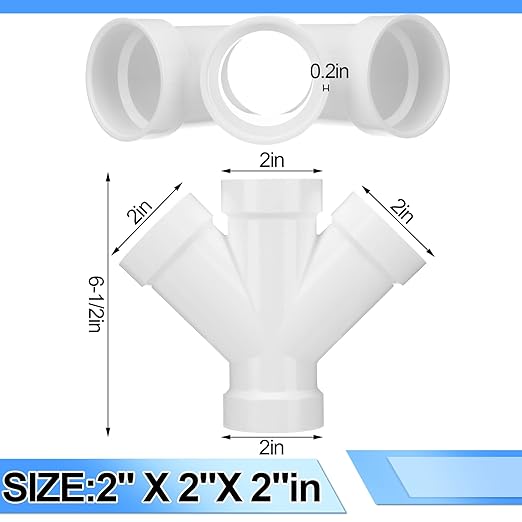 2 Pcs 2 Inch Hub PVC DWV Double Wye Schedule 40 for Use in Sanitary Drainage, Waste and Ventilation (DWV), Sewer and Stormwater Applications, White