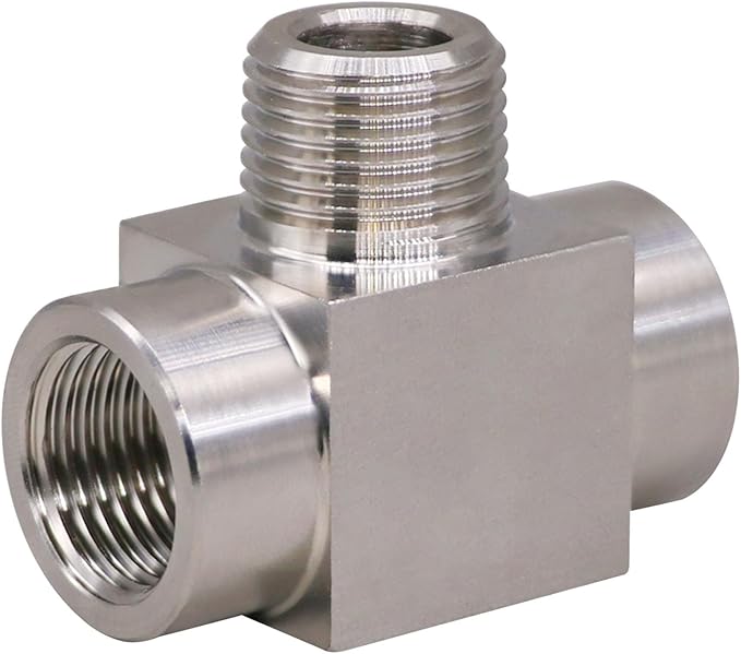 tee pipe fitting NPT 1/2 female x male x female thread 3 way t adapter, stainless steel 304 hose fitting tee t shape pipe connector for fuel system and air supply line, heavy duty 4350 psi