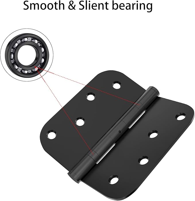 Bartuda 3 Pack Ball Bearing Door Hinges, 4 x 4 Inches Black Exterior Door Hinges, Heavy Duty Stainless Steel Hinges, 5/8'' Radius Corner, Smooth and Quiet, Non Removable Pin, Upgraded Thickness