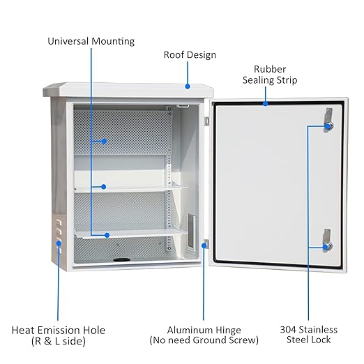 Outdoor Electrical Enclosure Equipment Box - 19.7 * 23.6 * 11.8" Universal IP Waterproof Box,Galvanized Plate Electrical Enclosure,with Removable Mounting Plate and Muffin Fan Vent((50 * 60 * 30cm)
