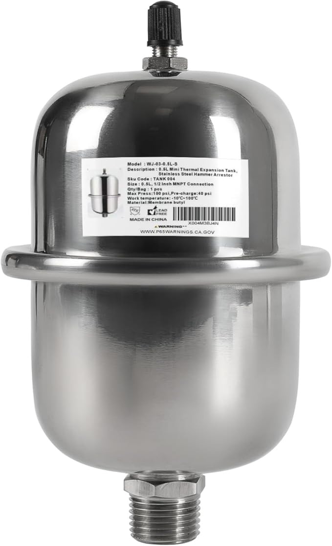 EFIELD 5-Gallon Capacity Mini Stainless Steel Expansion Tank (0.5 L), Hammer Arrestor with 1/2 Inch Threaded For Tankless Water Heater, Water Dispensing/Beverage Appliances (TANK004)