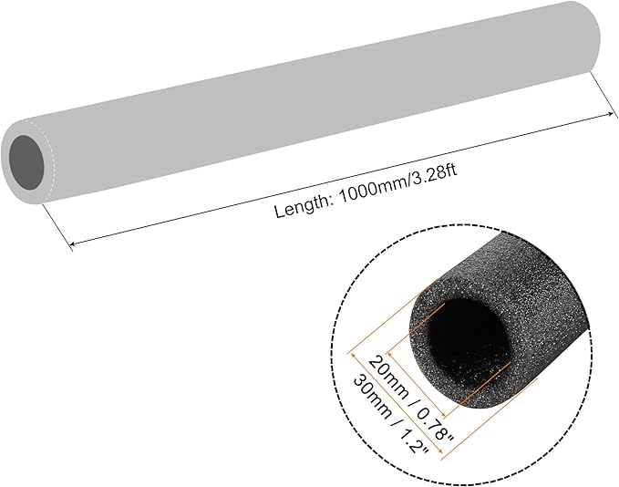 MECCANIXITY Foam Tube Sponge Protective Sleeve Black Seal Sleeve Polyethylene Pipe 20x30mm(0.78x1.2 Inch) for Pipe Insulation, Pack of 2