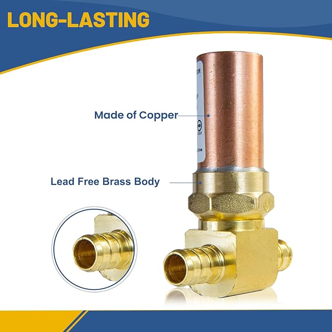 Water Hammer Arrestor,1/2Inch Tee Copper Water Arrestor,Pex Crimp Connection(10PACK,Copper Arrestor)(HAMMER010-10Pack)