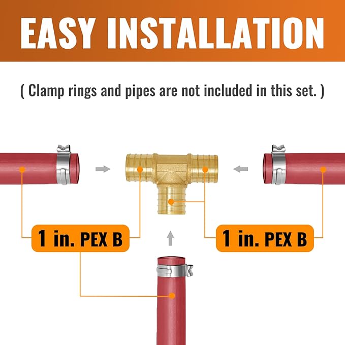 SUNGATOR 12-Pack 1" Pex Tee, No Lead Brass, 1 Inch Pex Fittings