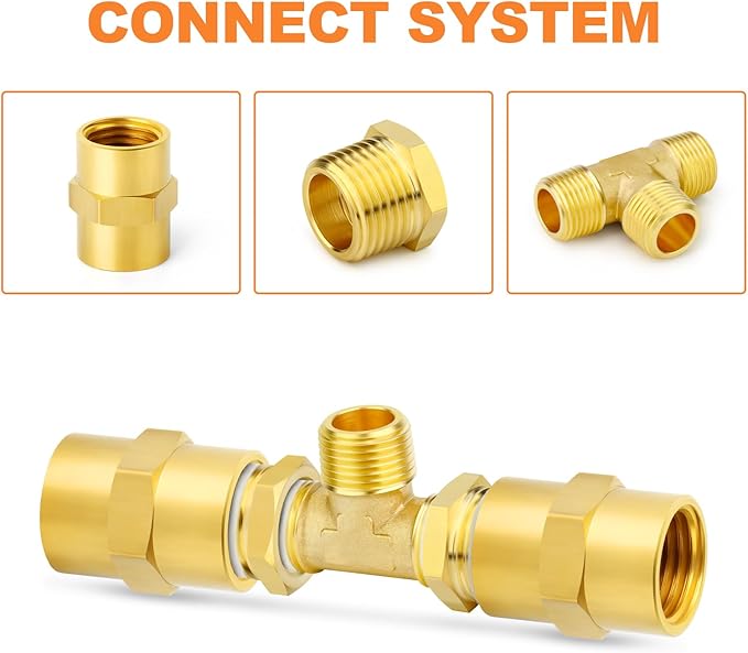 GASHER 5PCS Brass Male Tee Pipe Fitting T Adapter, 3 Way Brass Fitting 1/2" x 1/2" x 1/2" NPT T Fitting