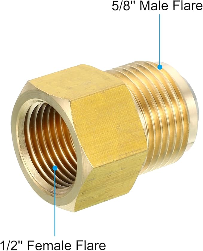 PATIKIL SAE 45 Degree Flare Brass Adapter Flare Fittings, 3/4-16UNF Female x 7/8-14UNF Male, for Air, Gas Pipe, Refrigeration, HVAC