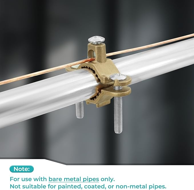 Copper Ground Clamp Set, Includes 2 Pipe/Conduit Clamps (1/2”–1”), for Ground Wire, Rebar & Water Pipe Connections