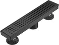 Linear Shower Floor Drain, Matte Black 12 Inch 304 Stainless Steel Bathroom Drains Kit, Long Rectangular Shower Trench Drain with Square Pattern Drain Cover & Hair Catcher