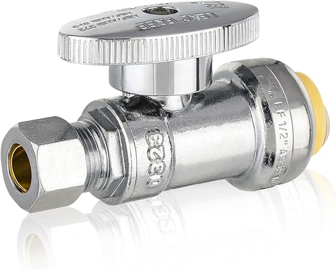 HeSun 100-PCs Push-Fit Straight Stop Valve, 1/2" Push x 1/4" OD Compression Straight Stop, 1/4 Turn Water Shut Off Valve for Bathroom with Disconnect Clip Tool