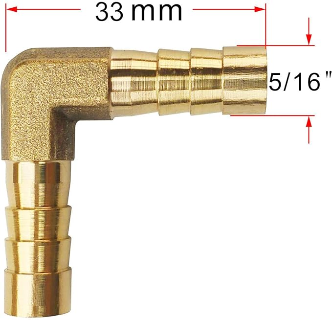 2PCs 5/16" Brass Hose Barb Fitting 90 Degree Elbow Barbed Splicer Mender Union Fitting with 4PCs Hose Clamp for Oil Water Air