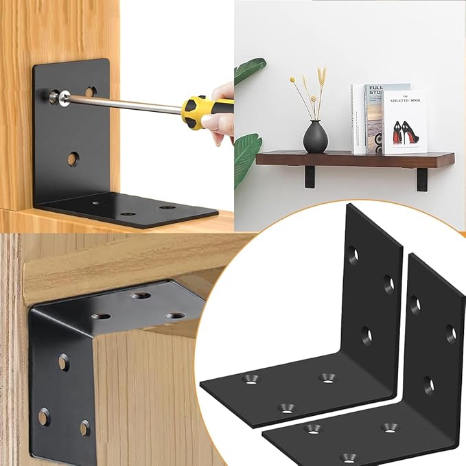 AYSUM 16 Pack 3.3" x 3.3" Stainless Steel Corner Bracket, Heavy Duty L Bracket, Shelf Brackets Joint Angle Bracket for Shelves, Furniture Cabinet Bookshelf with Screws