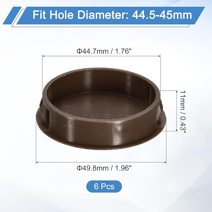uxcell 6Pcs 45mm(1-3/4") Nylon Hole Plugs, Flush Type Panel Round Snap in Fastener Knockout Locking Plugs for Furniture Insert End Caps Panels, Brown