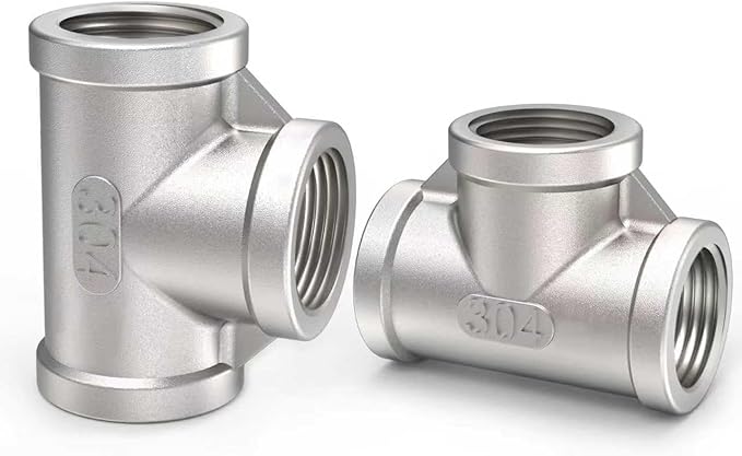 ChillWaves 304 Stainless Steel Pipe Fitting, Tee 1-1/2" x 1-1/2" x 1-1/2" NPT Female Thread Adapter(2-PACK)