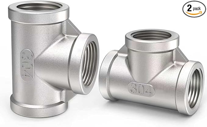 ChillWaves 304 Stainless Steel Pipe Fitting, Tee 1/2" x 1/2" x 1/2" NPT Female Thread Adapter(2-PACK)