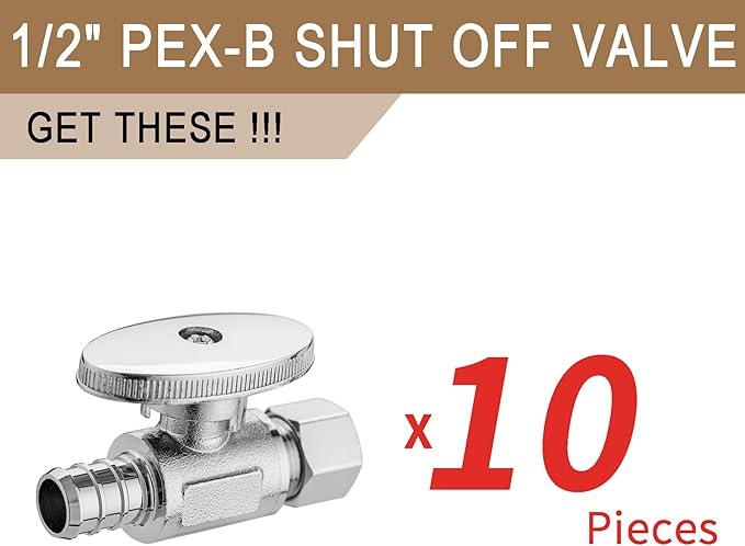 [10 Pieces] Lingmfg Straight Angle Valve Shut Off Valve 1/2" PEX-B Crimp x 3/8" Compression LING-AV38-1/2F1807-S-10