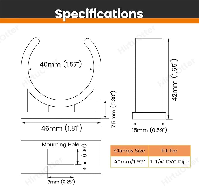 40mm/1.57" (15 PCS) U-Shaped PVC Pipe Clamps (Gray), Hose Hanger Support, High Strength for Home Plumbing, TV Trays, Water Supply, Garden Tubing, PEX, UV Resistant, fit for 1-1/4" PVC Pipe Sch40