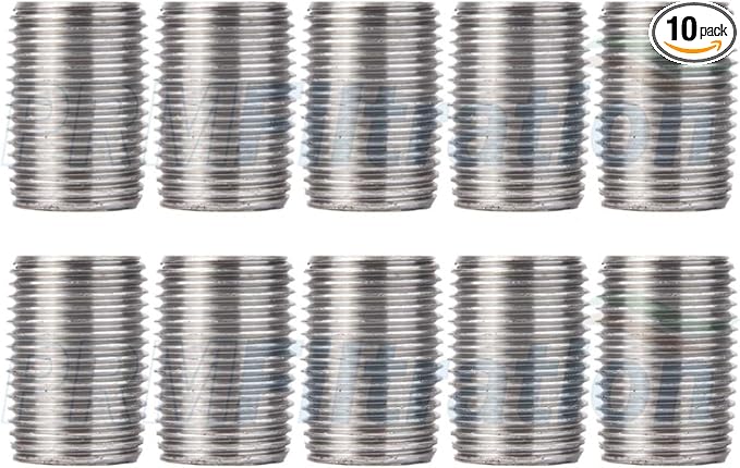 10 Pack BMI 1 Inch x Close Galvanized Pipe Nipple, 150# Pressure Rating, UL/FM Certified, NPT Threaded Fitting, Sch. 40 ERW, Industrial Pipe Nipple for Plumbing and Outdoor Applications